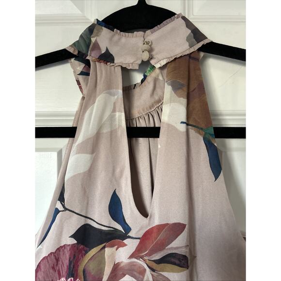 Trina Turk Kahlo Floral Print Silk Layered Maxi Dress Sleeveless XS Taupe Win - Picture 8 of 16